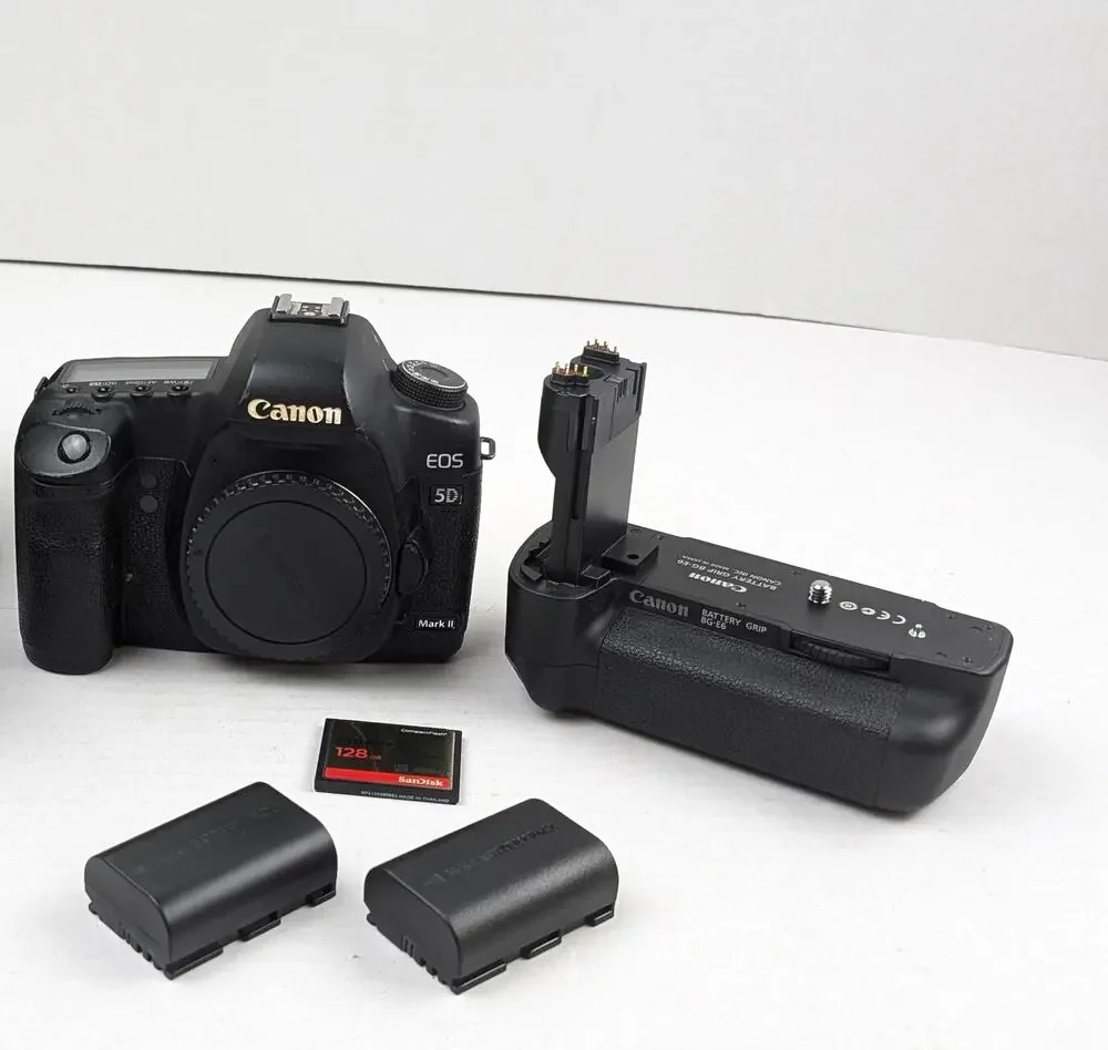 Canon EOS 5D Mark II DSLR BG-E6 Grip 2 Batteries 128GB CF Card Tested